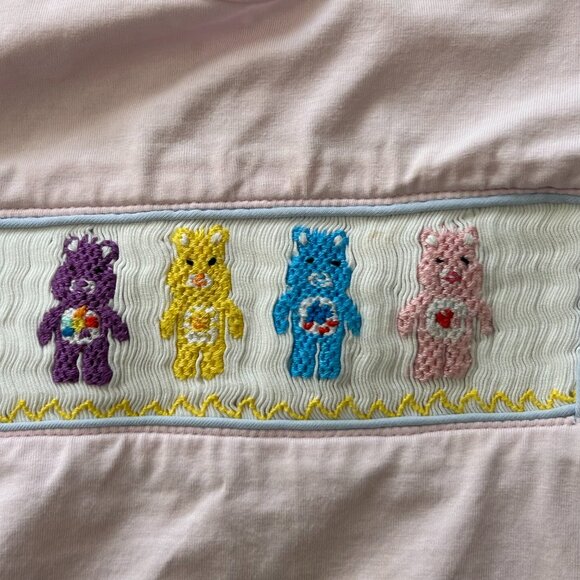 Boutique Care Bears Smocked  Puff Sleeve Girls Pink Tee T-Shirt Size 4 - Picture 4 of 11